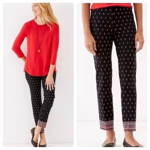 J Jill Premium Stretch Slim Fit Ankle Pants in Aviero Print w Border Hem Size 12